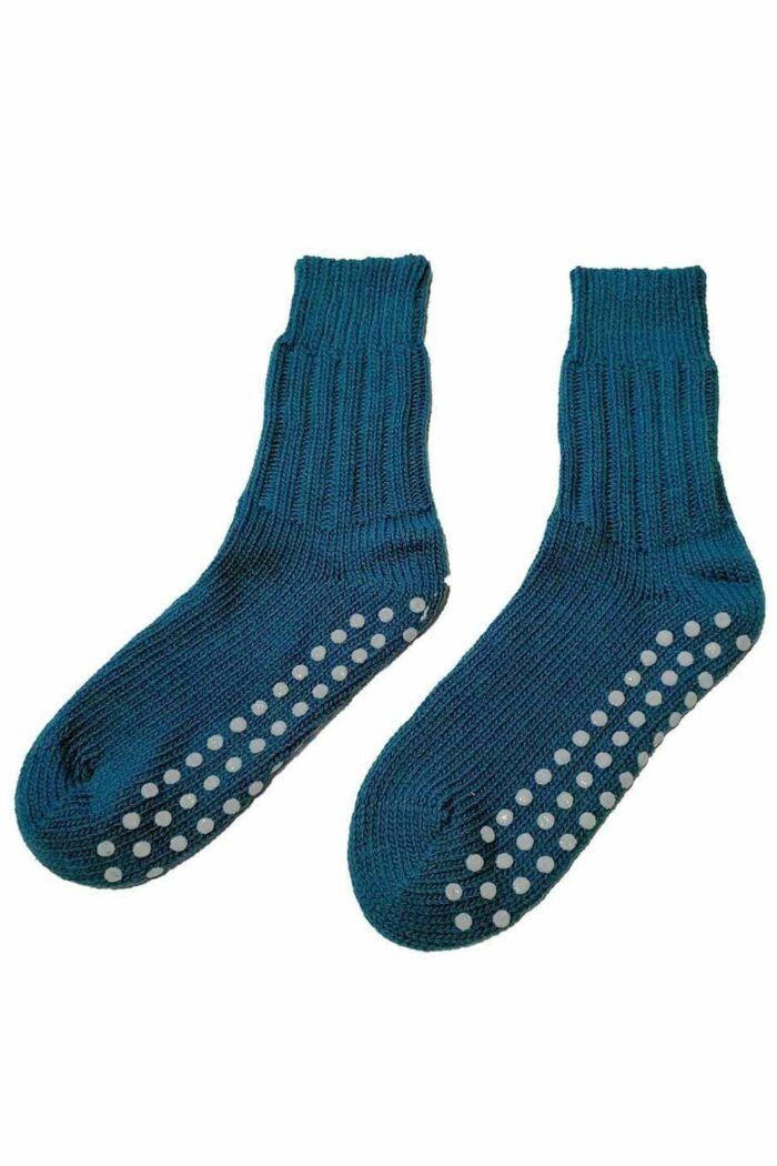 Wollen anti-slip sokken turquoise