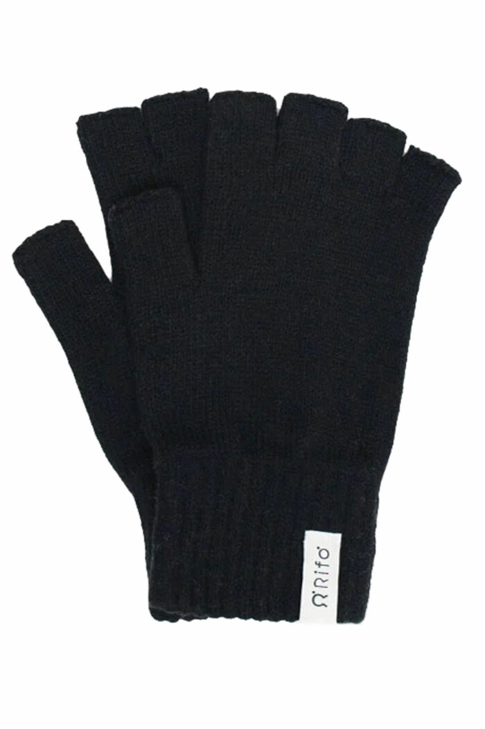 Heren Handschoenen zonder vingers zwart gerecyclede wol