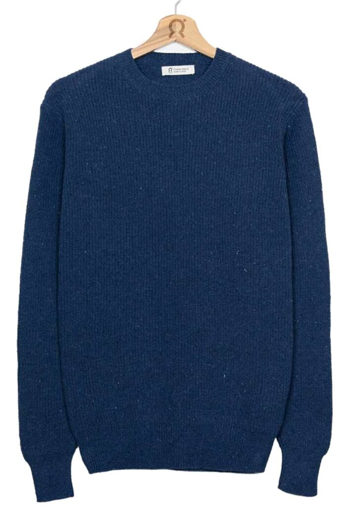 Herentrui ronde hals jeansblauw van recyclede jeans
