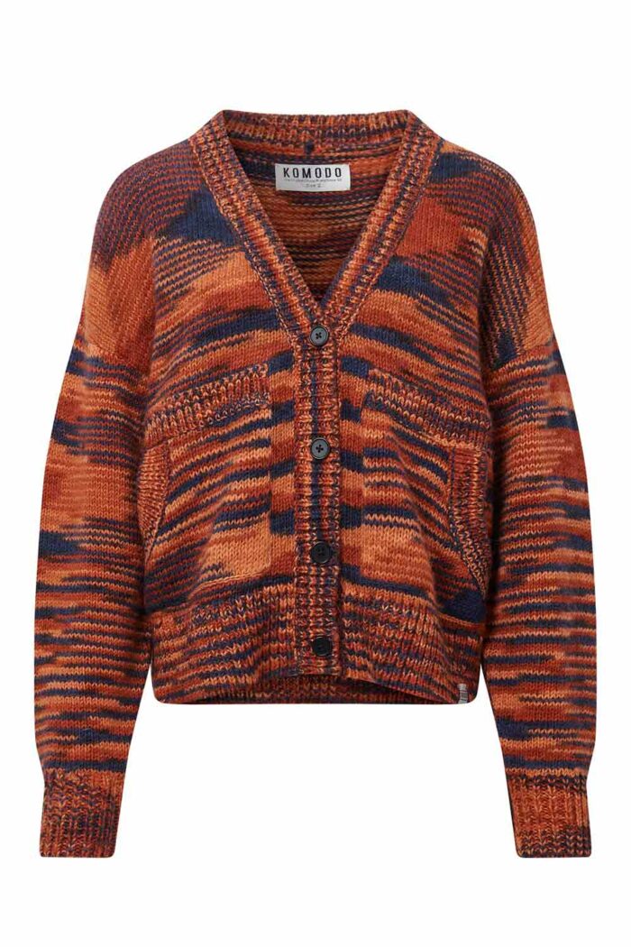 Oversized gebreid vest oranjebruin/blauw