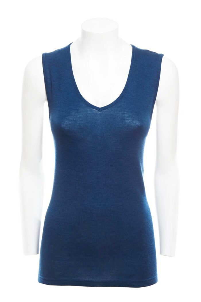 Hemd v-hals wol/zijde blauw
