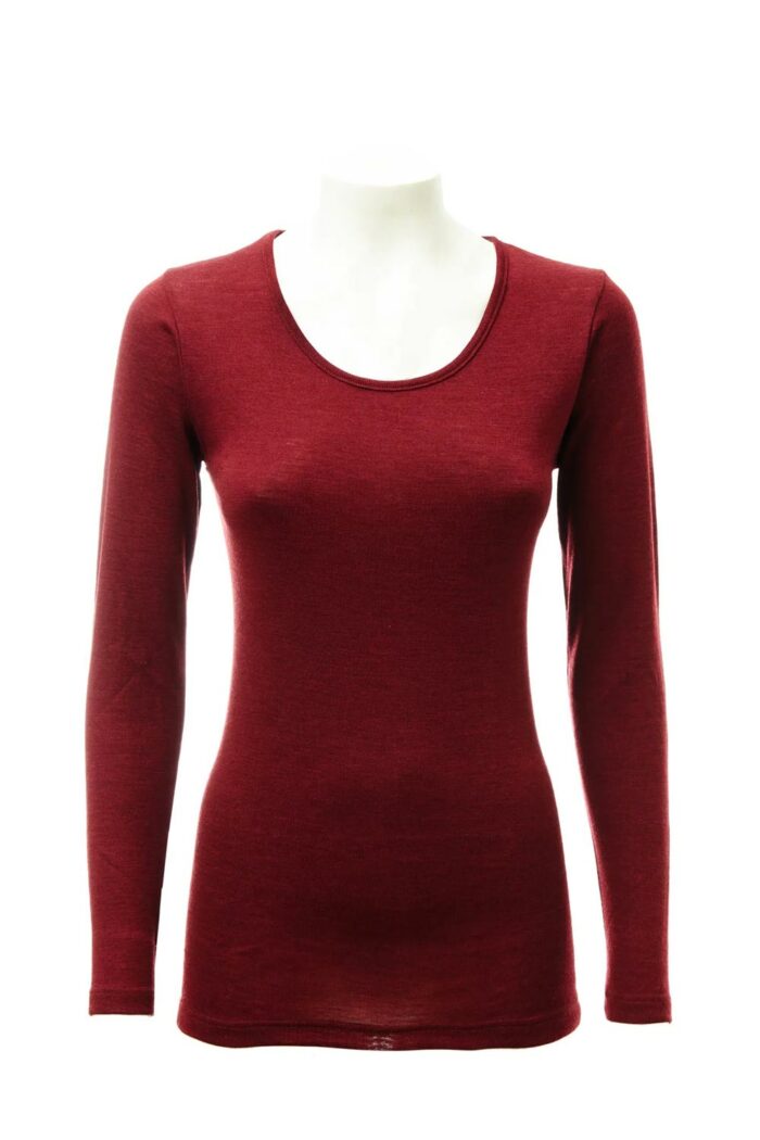 Shirt ronde hals wol-zijde bordeaux
