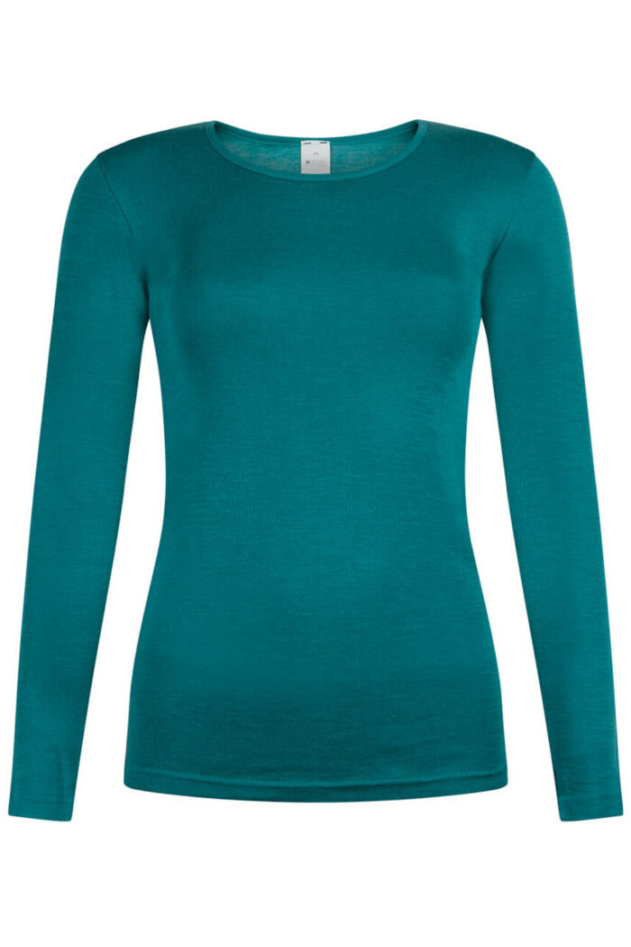 Shirt ronde hals wol-zijde petrol