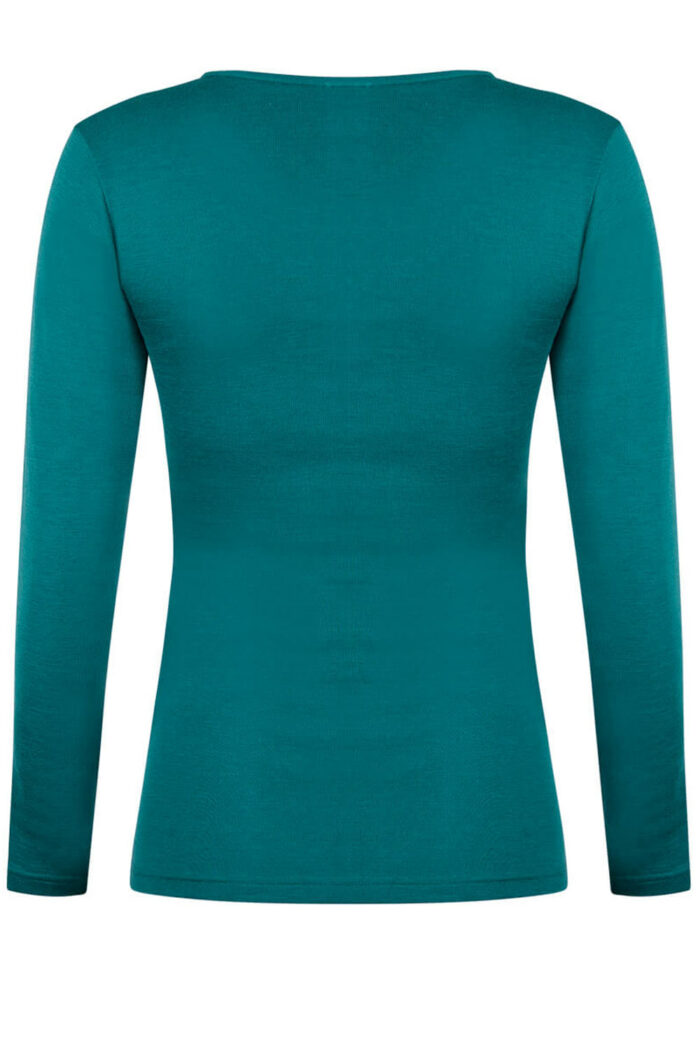 Shirt ronde hals wol-zijde petrol - Afbeelding 2