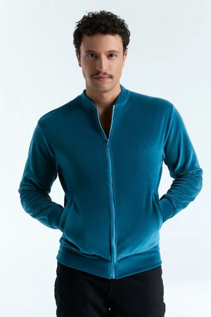 Unisex velours jasje petrolblauw