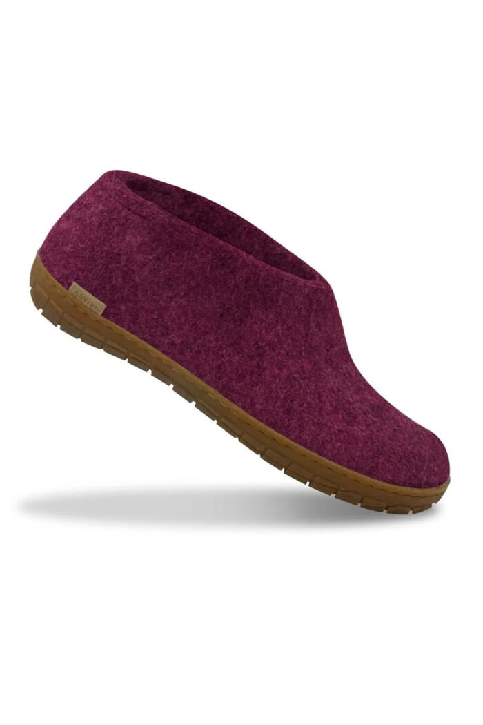 Wollen slof schoen - rubber zool - roze