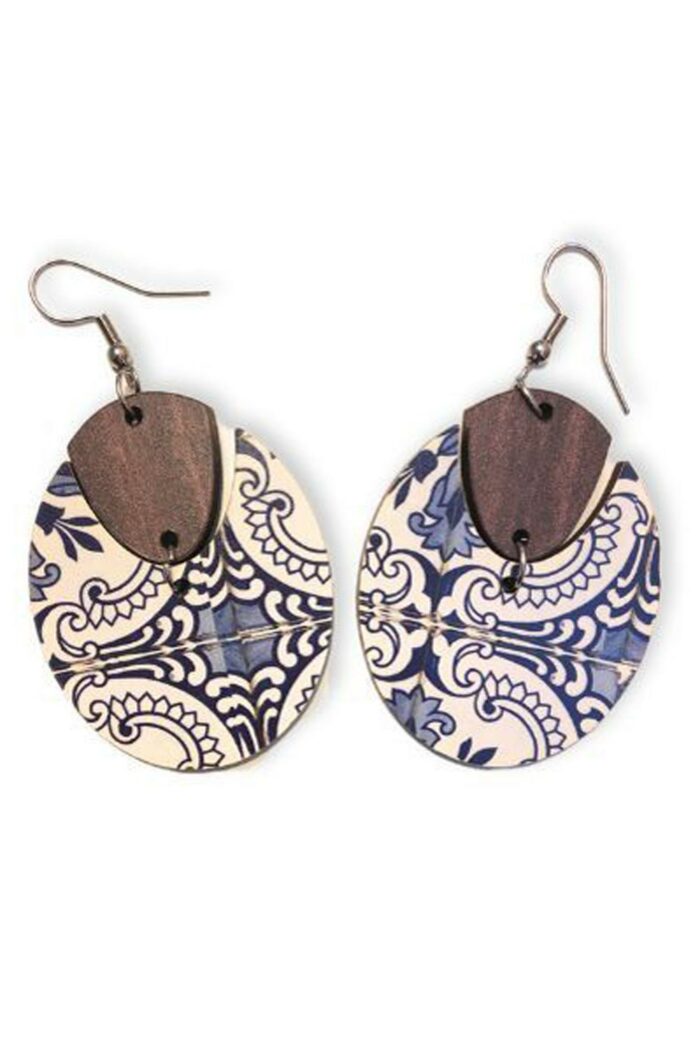 Oorbel hang ovaal delftsblauw