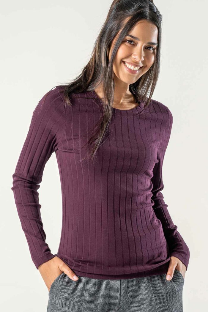 Paarse longsleeve katoen elastaan - Afbeelding 2