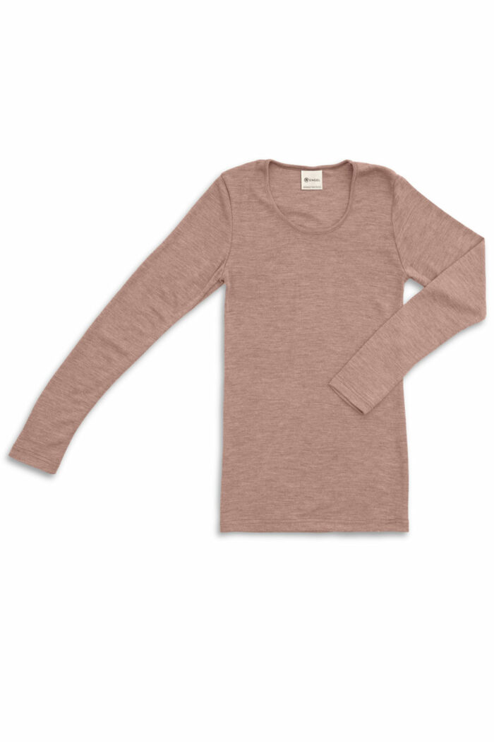 Shirt wol zijde lange mouw ronde hals dusty rose