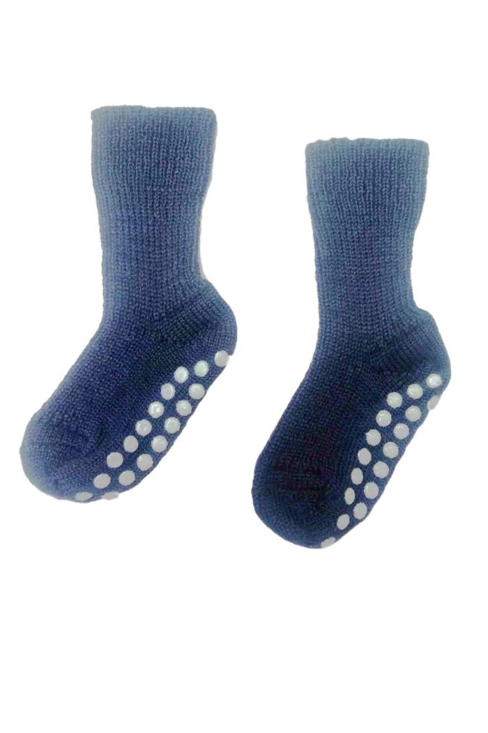 Anti-slip sokken wol kind jeansblauw