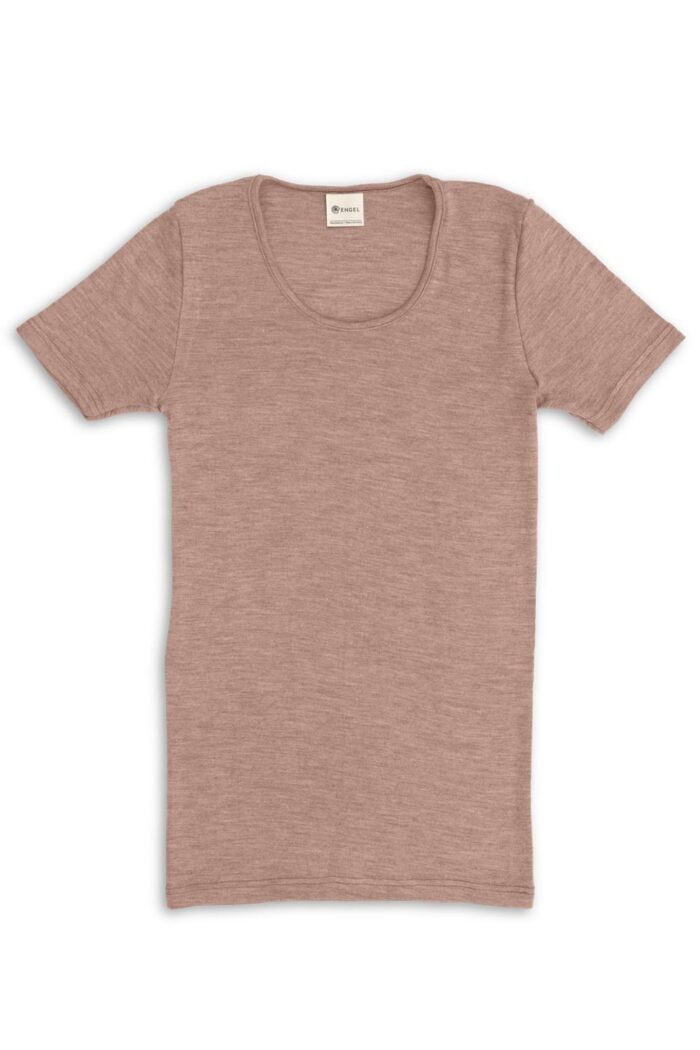 T-shirt wol-zijde korte mouw roze