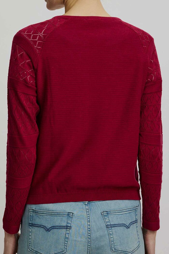 Ajour biokatoenen vestje ronde hals rood - Afbeelding 3