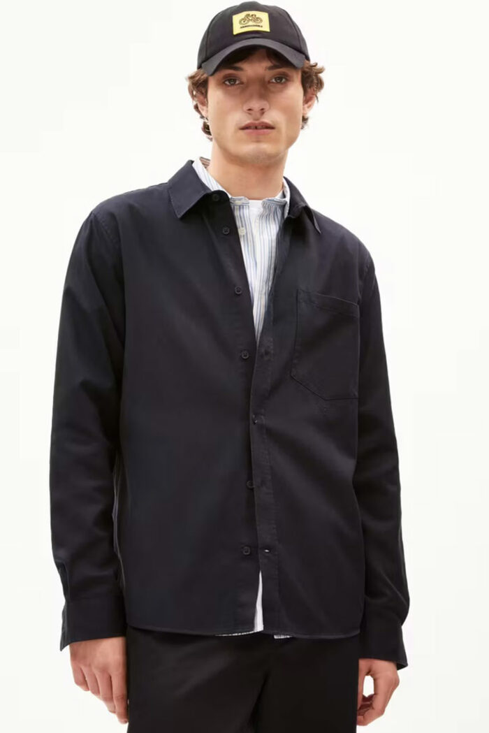 Donkerblauw overhemd tencel-biokatoen