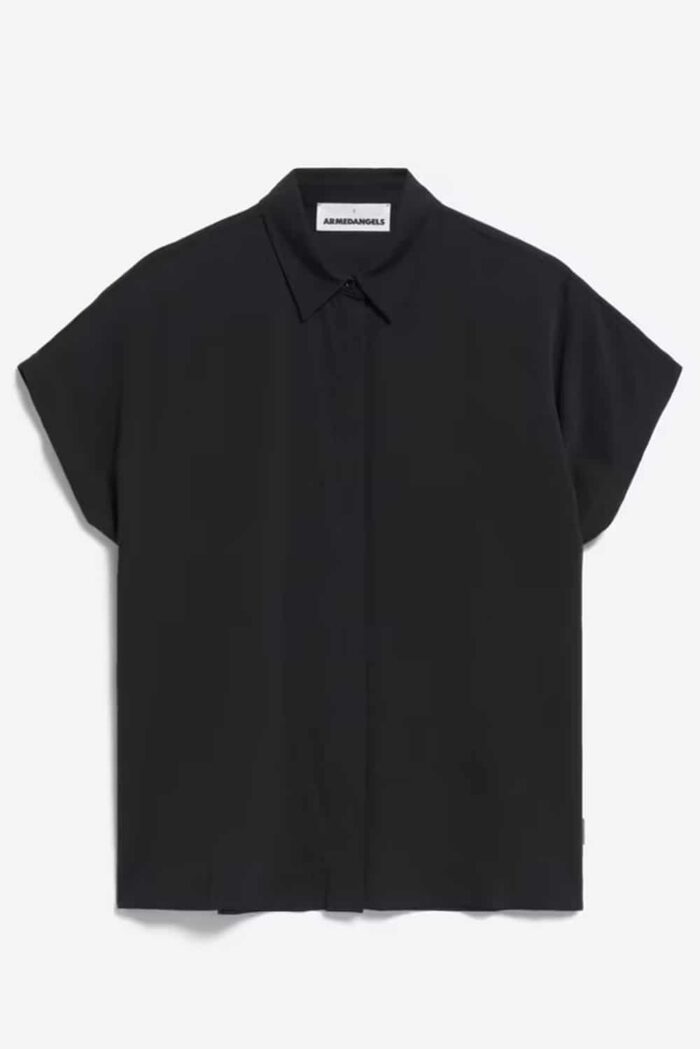 Effen zwarte blouse korte mouw