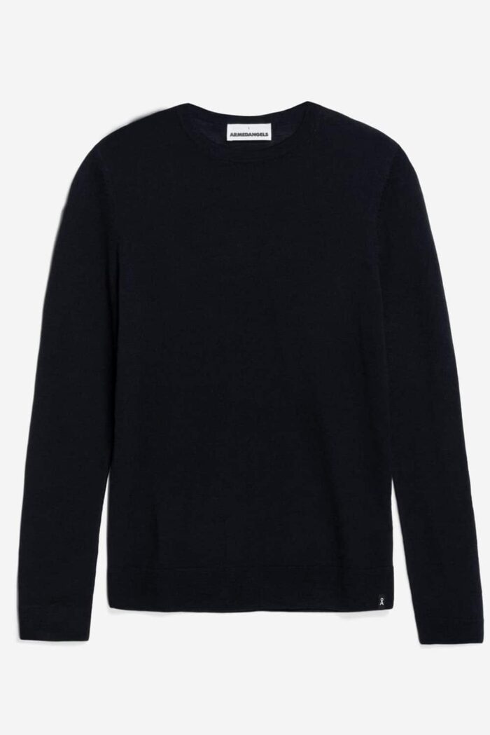 Dunne trui 100% bio merinowol donkerblauw