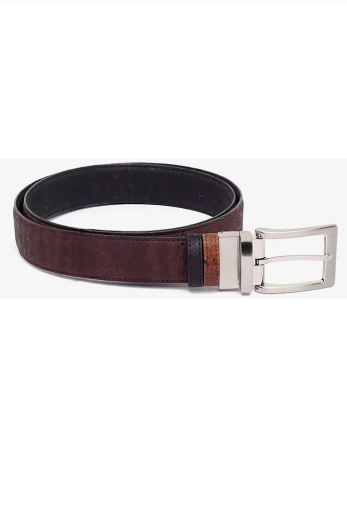 Vegan riem kurk 3,5 cm reverse bruin/zwart