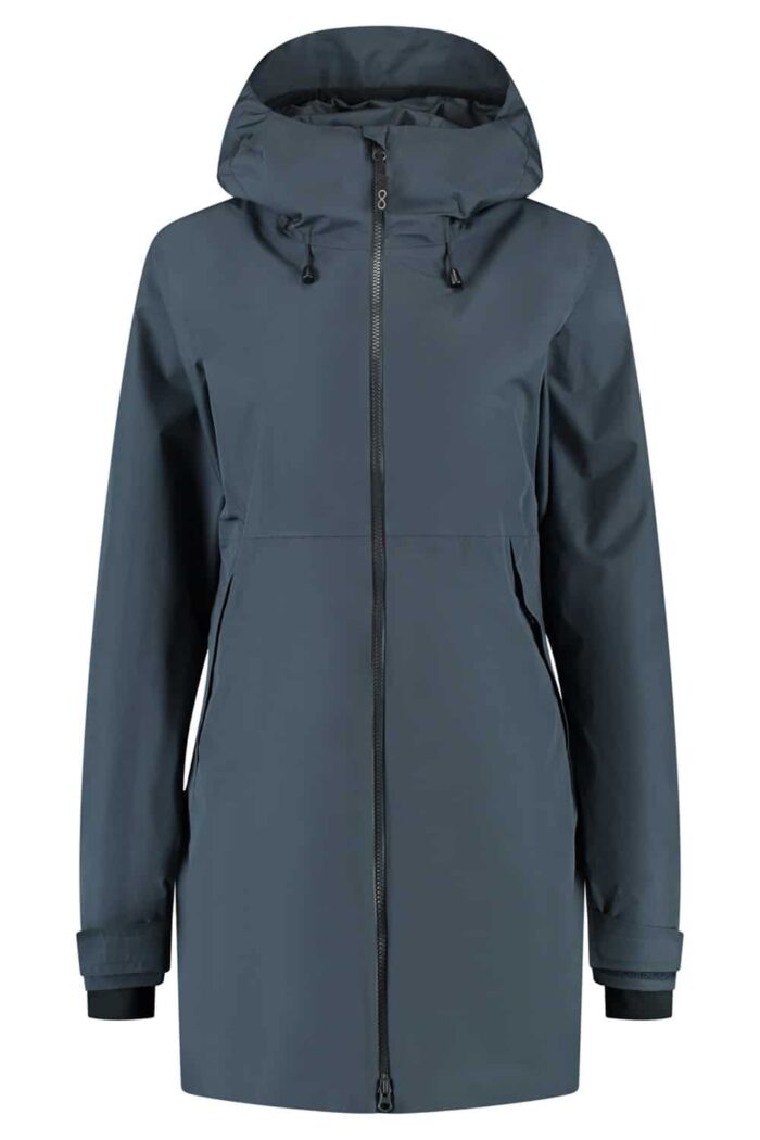 Ademende regenjas/parka gerecycled polyester donkerblauw