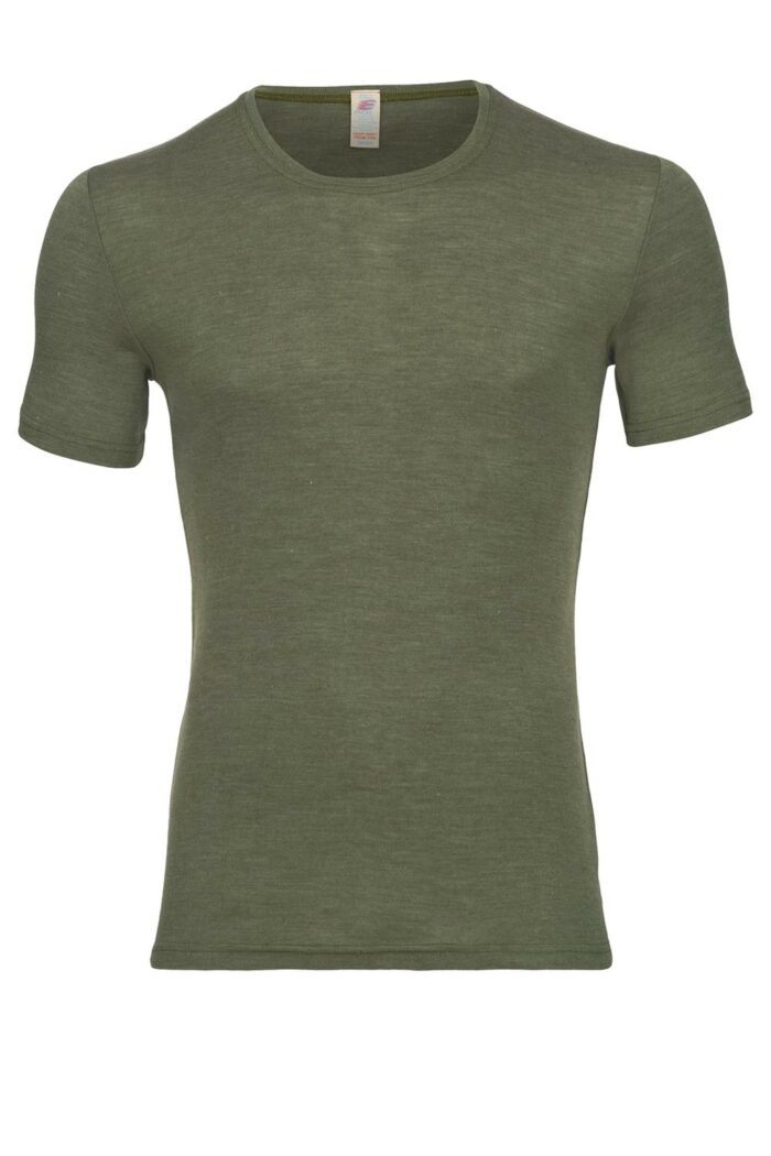 Heren t-shirt wol-zijde olijfgroen
