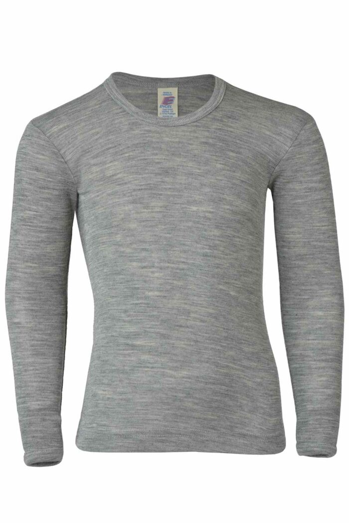Effen kindershirt wol zijde grijs