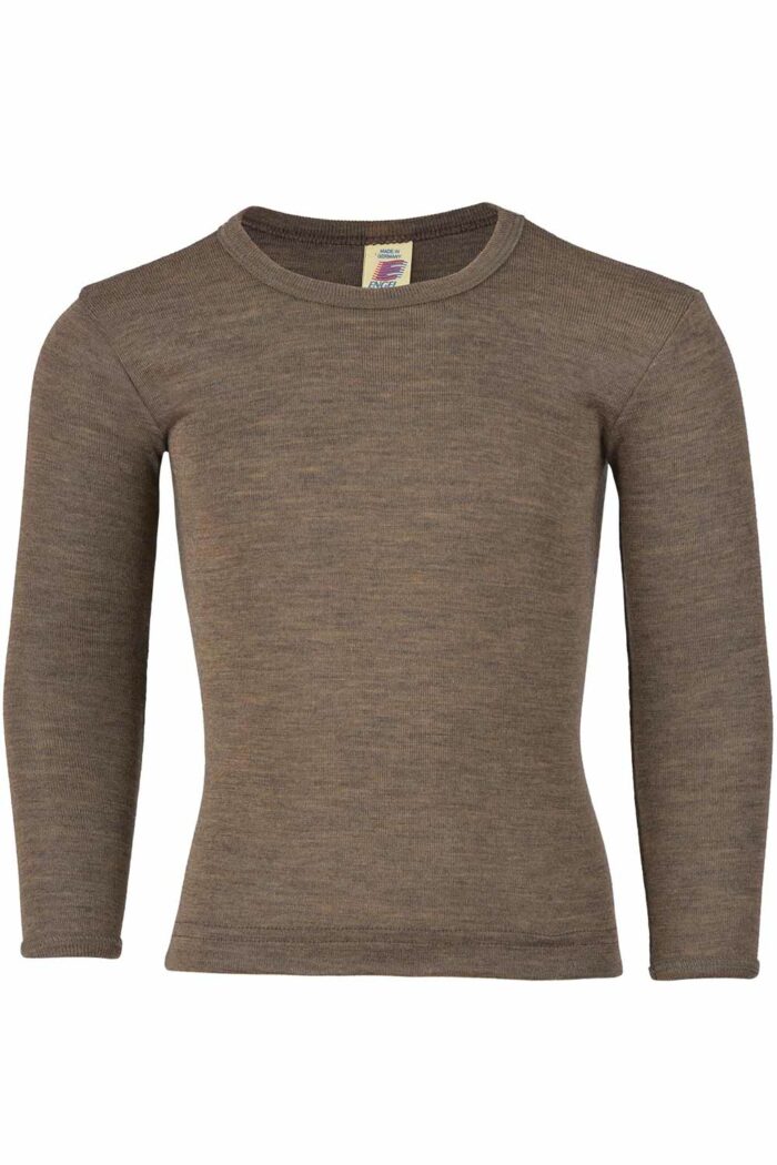 Effen kindershirt wol zijde bruin