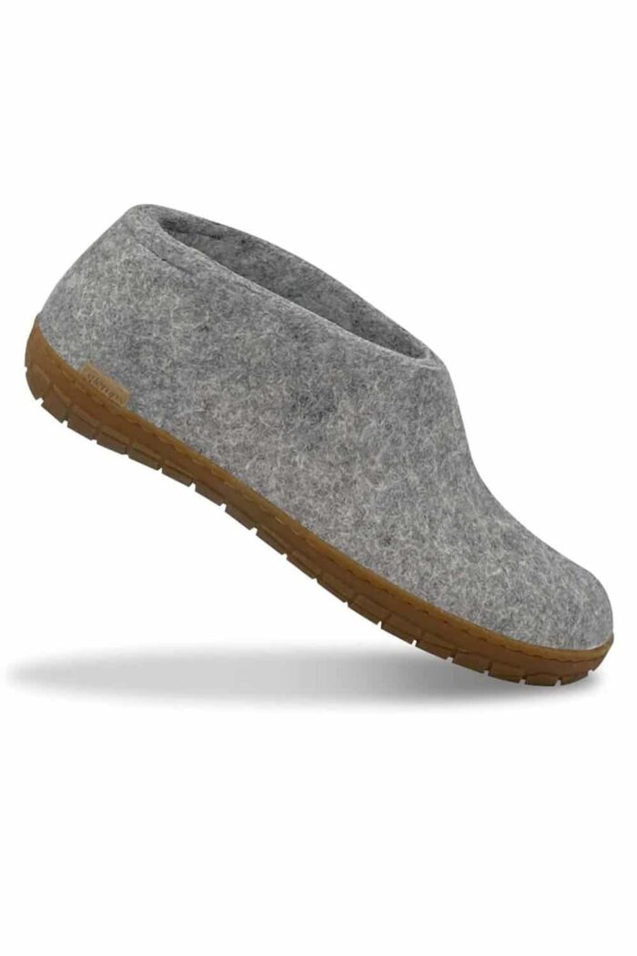 Wollen slof schoen - rubber zool - grijs