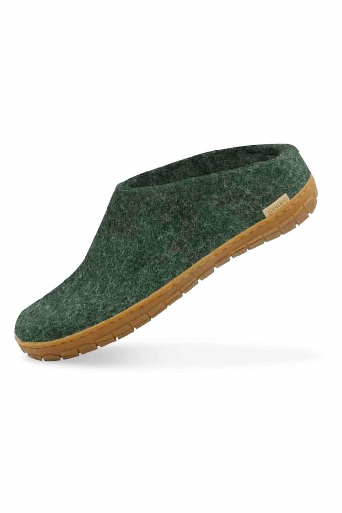 Wollen slof slipper - rubber zool groen