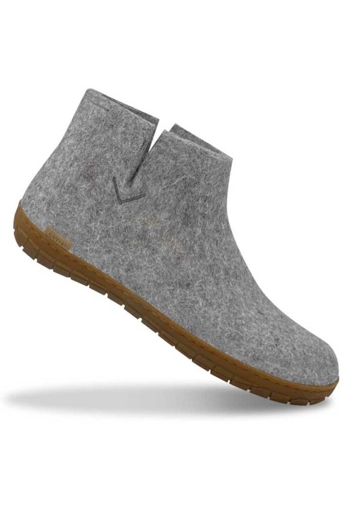 Wollen slof laars - rubber zool - grijs