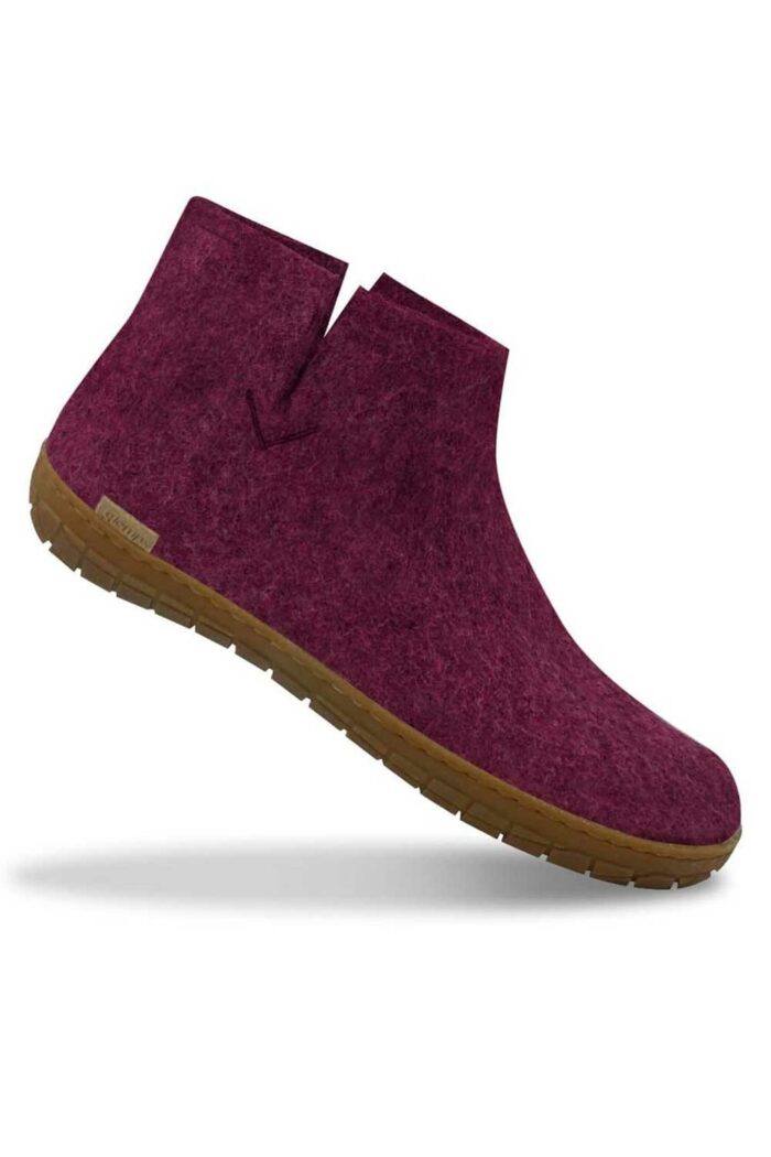 Wollen slof laars - rubber zool - roze