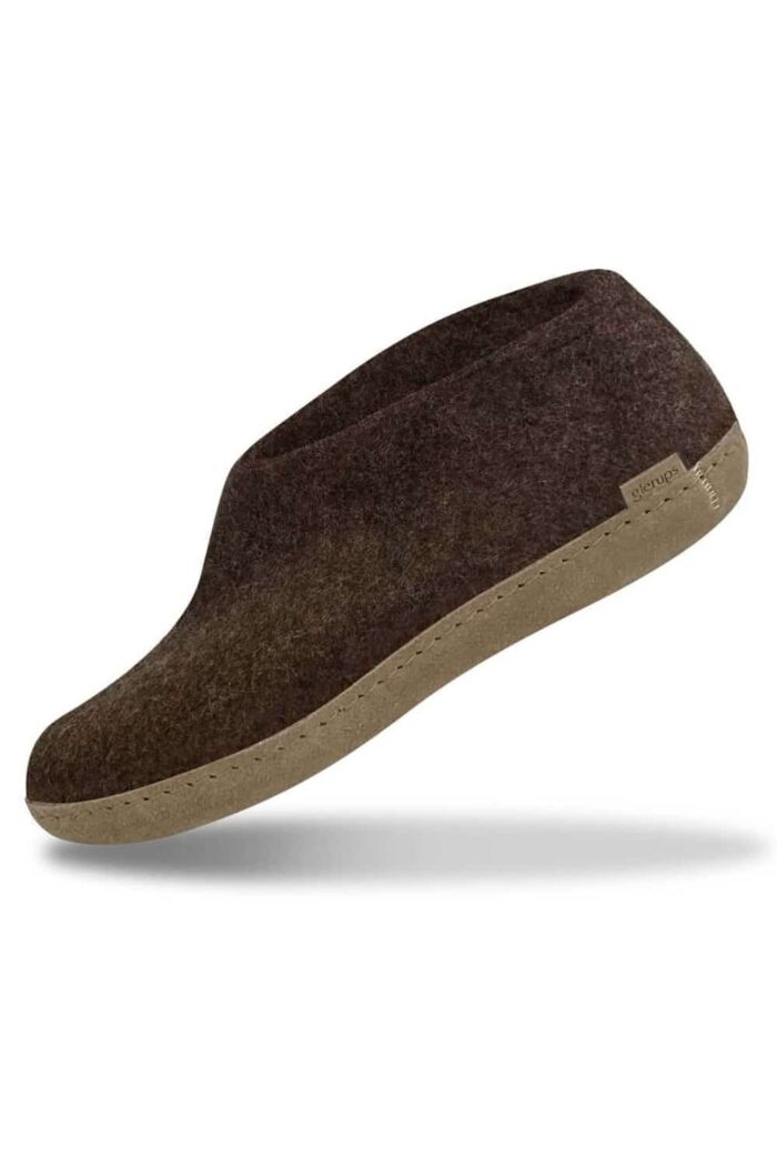 Wolvilten slof schoen - leren zool - bruin