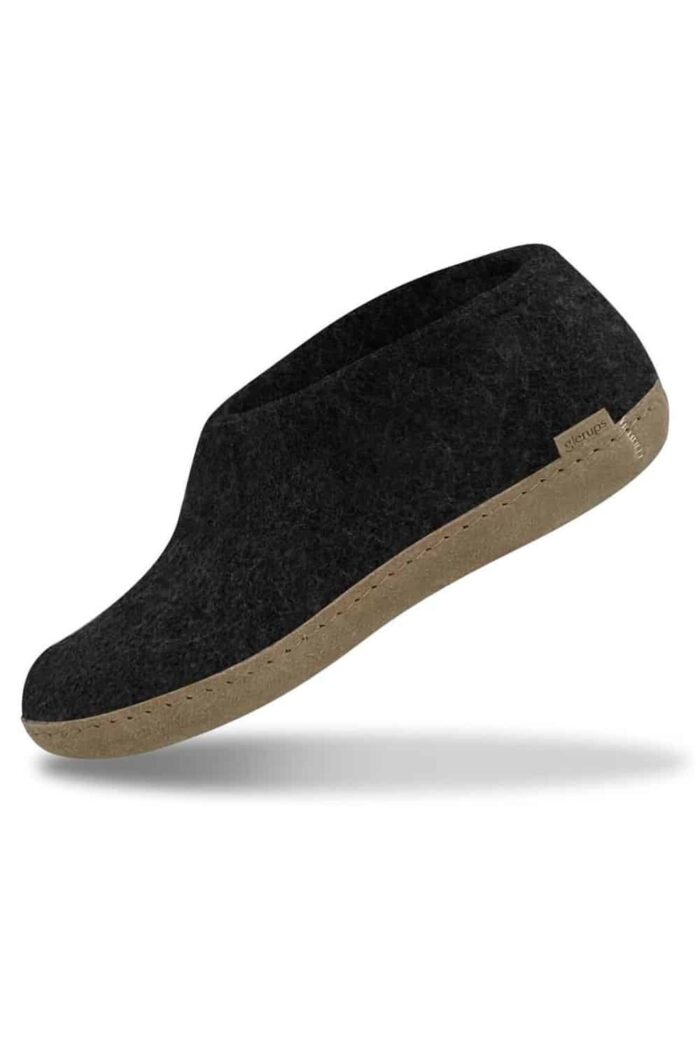 Wolvilten slof schoen - leren zool - zwart