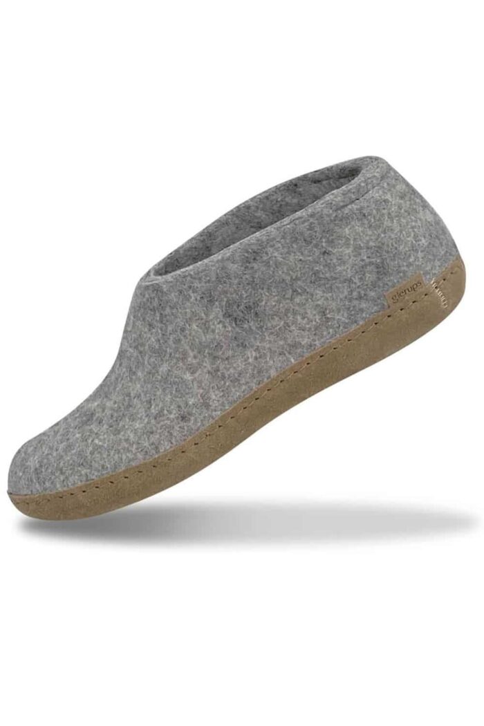 Wolvilten slof schoen - leren zool - lichtgrijs