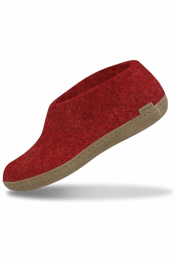 Wolvilten slof schoen - leren zool - rood