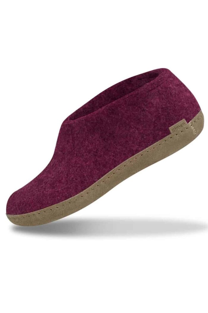 Wolvilten slof schoen - leren zool - roze