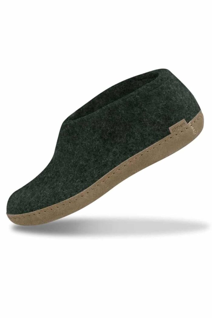 Wolvilten slof schoen - leren zool - groen