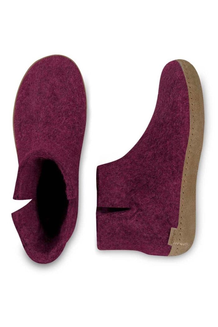 Wollen slof laars - leren zool- roze