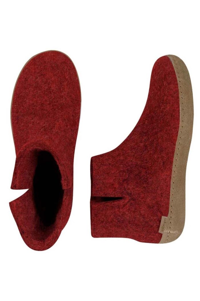 Wollen slof laars - leren zool - rood
