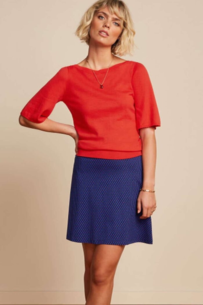Rok met brede boord blauw rode print - Afbeelding 2