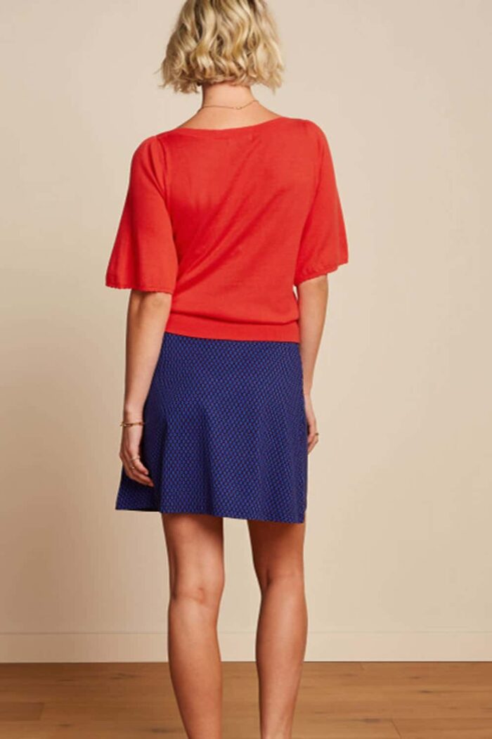 Rok met brede boord blauw rode print - Afbeelding 3