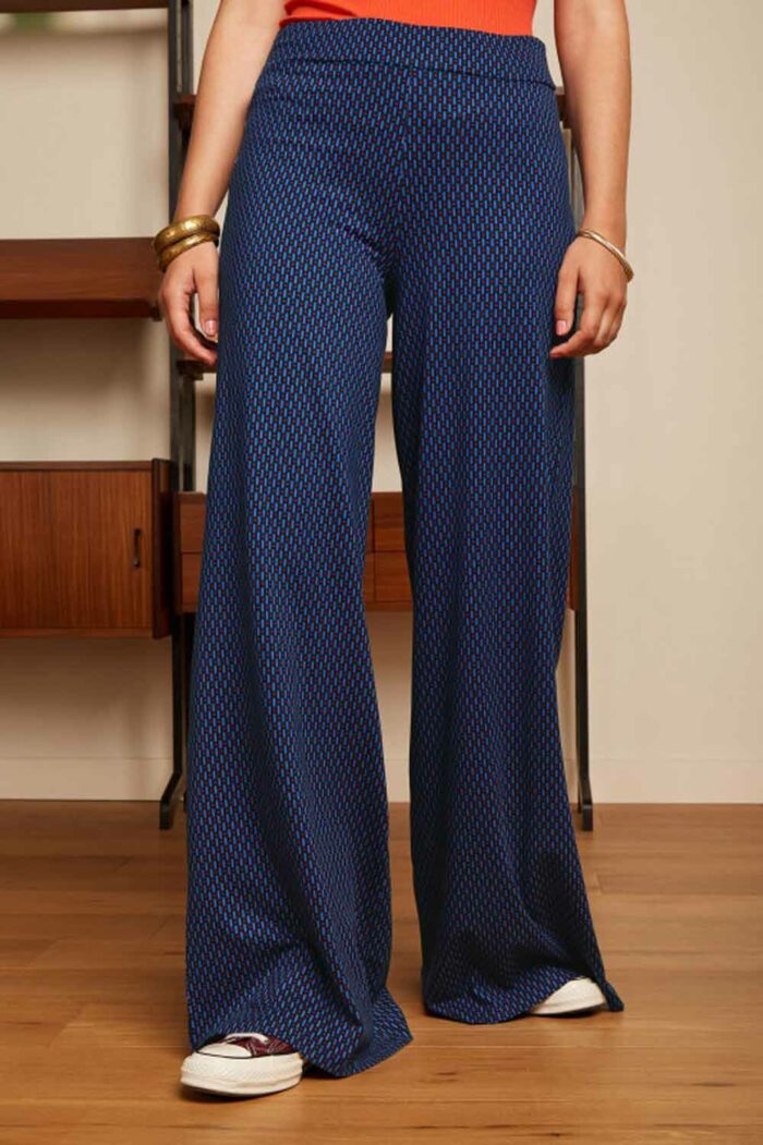 Palazzo broek blauw met rode print - Afbeelding 2
