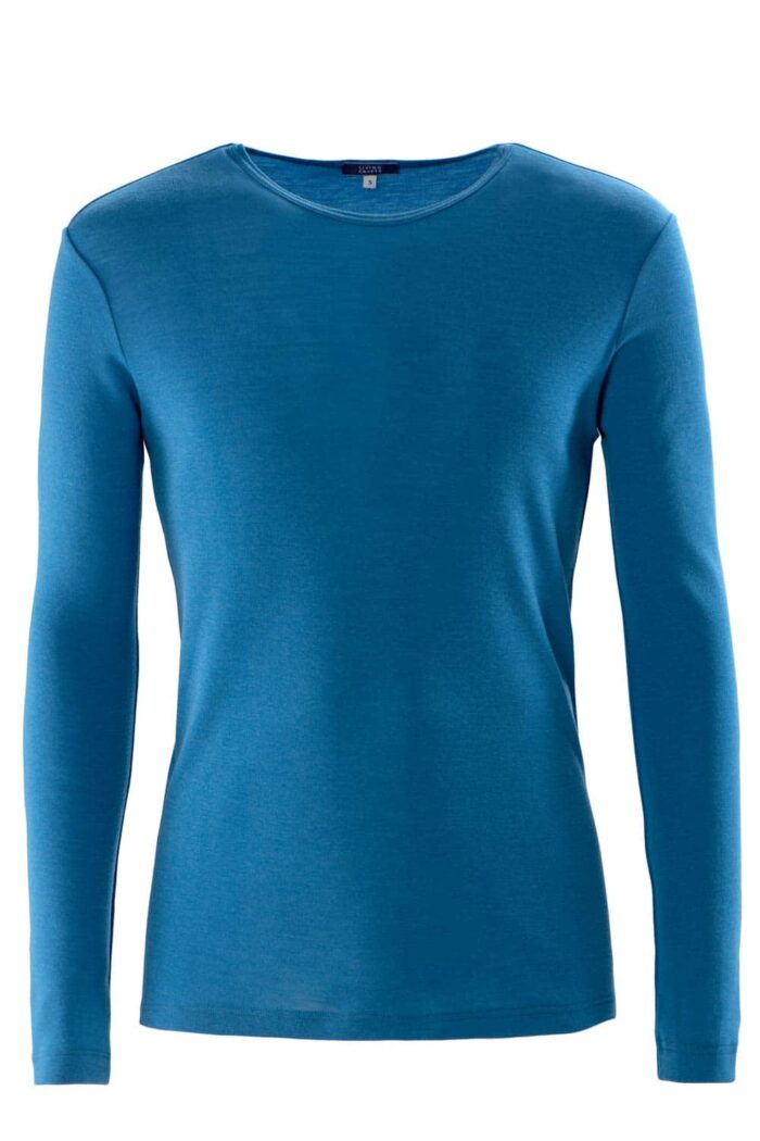 Longsleeve wol katoen blauw