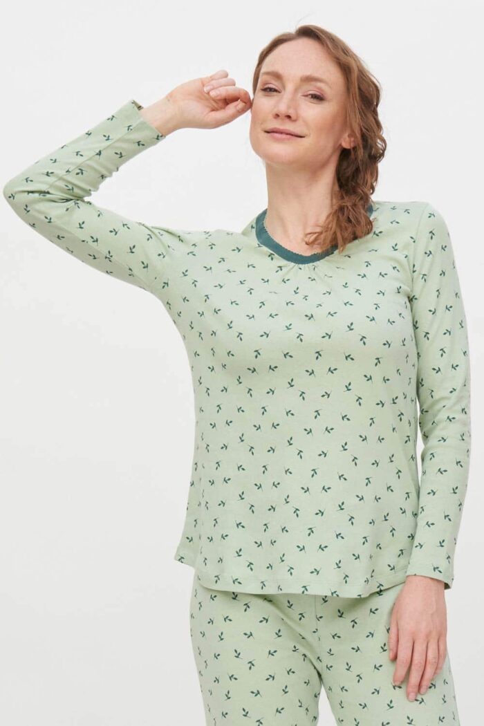 Pyjamashirt met lange mouw blaadjesprint