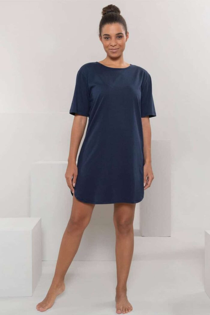 Nachthemd korte mouw donkerblauw - Afbeelding 2