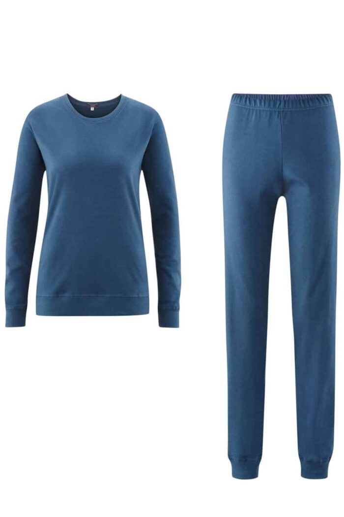 Damespyjama biokatoen blauw