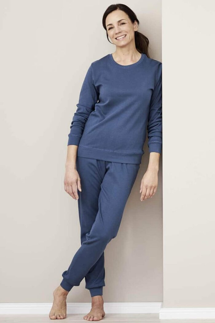 Damespyjama biokatoen blauw - Afbeelding 2