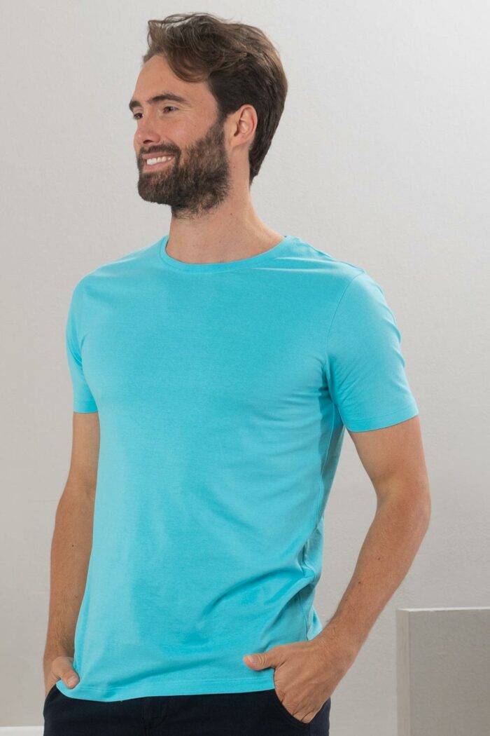 T-shirt biokatoen met ronde hals aquablauw - Afbeelding 2