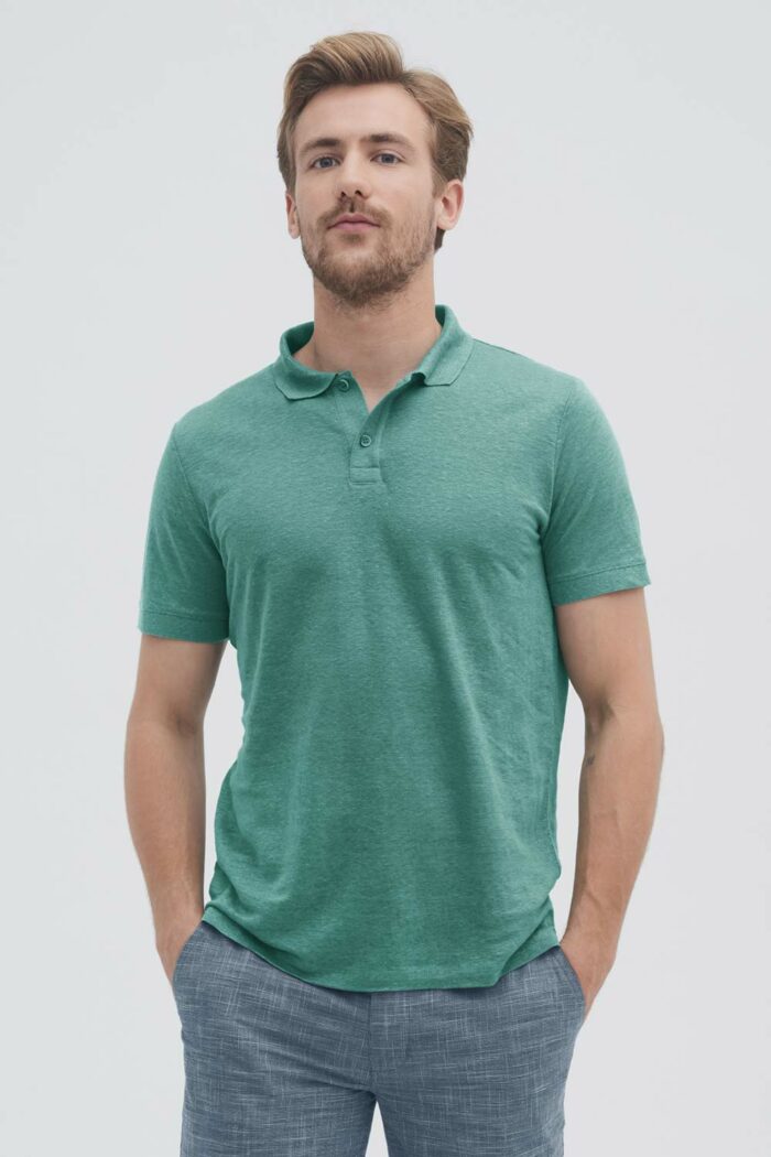 Linnen polo-shirt blauwgroen - Afbeelding 2