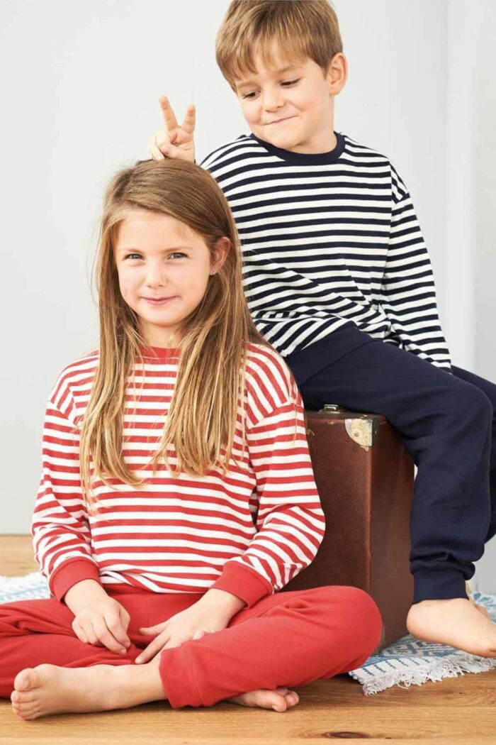 Kinderpyjama 100% biokatoen roodgestreept - Afbeelding 2