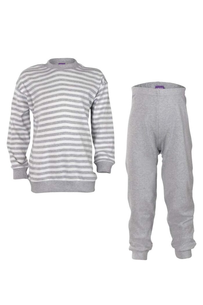 Kinderpyjama 100% biokatoen grijsgestreept