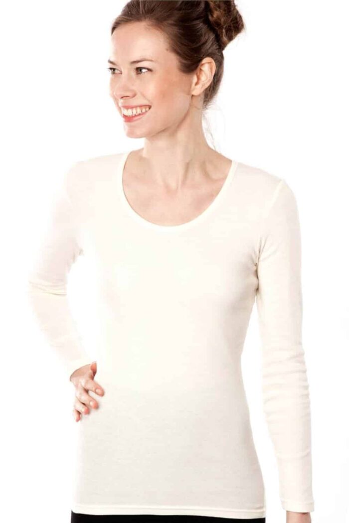 Shirt lange mouwen 100% biokatoen, off-white - Afbeelding 2