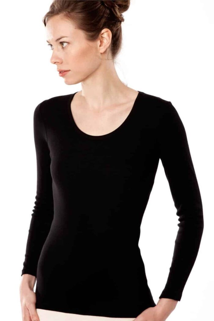 Shirt lange mouwen 100% biokatoen, zwart - Afbeelding 2